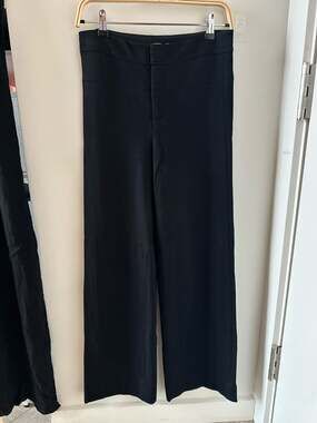 Vince Black High-Waist Wide-Leg Trouser Pants with Back Patch Pockets